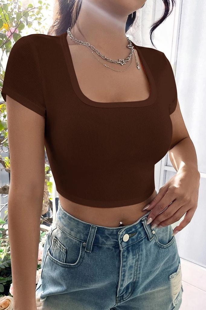 Frauen Mode Neue Bluse Weibliche Schwarz Halbe Hülse Gerade Kragen Crop Top Bluse