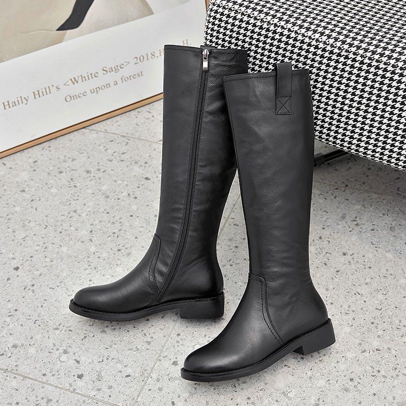 Soft leather Martin boots Small long tube but knee boots Martin boots Spring and Autumn new knight boots Women's tall tube