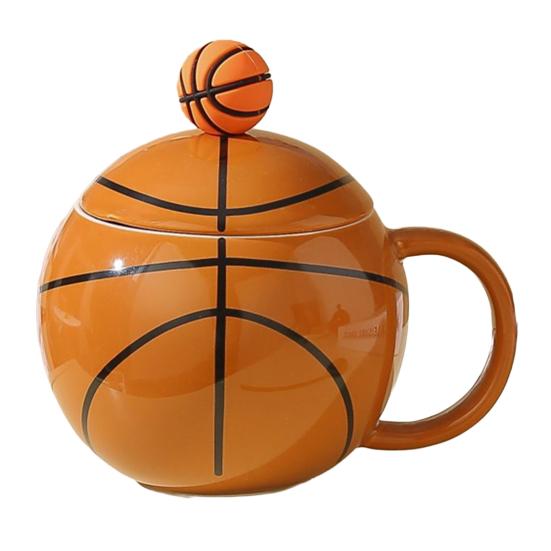Keramický hrnek se sportovní tématikou, s víčkem a lžičkou, Badminton Fotbal Basketbal Hrneček na kávu a čaj, Jedinečný dárek pro sportovní nadšence