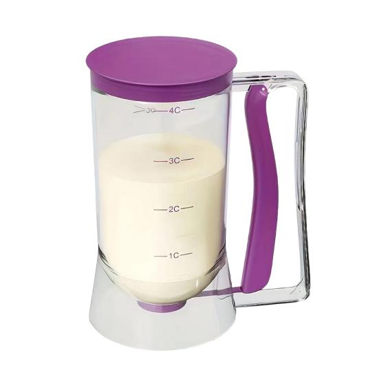 

Batter Dispenser for Baking 900ml 4-Cup Measured Container with Quick Release Spout BPA-Free Plastic Batter Pourer for Pancakes Cupcakes Waffles фіолетовий