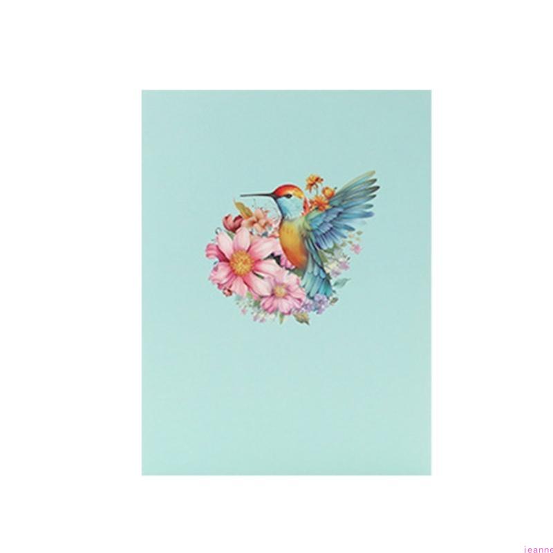 Paper 3D Flower and Hummingbirds Greeting Card Handmade Foldable Blessing Card