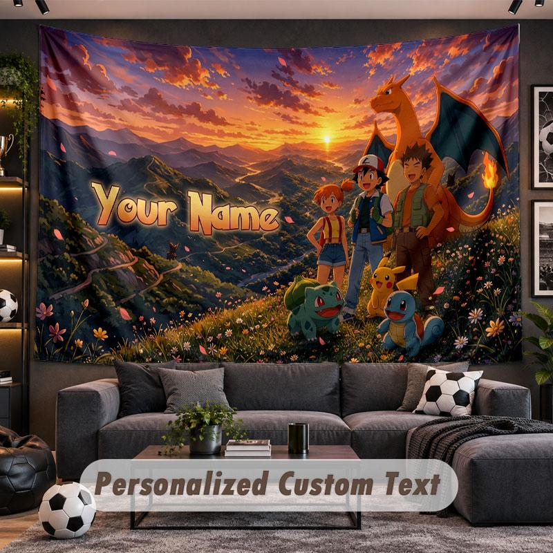 Wall Hanging Tapestry Custom NamePokémon Pattern Personalized Printed Fabric Wall Decor