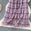 Summer Women Elegant Ruffles Mesh Tulle Cake Long Maxi Skirt