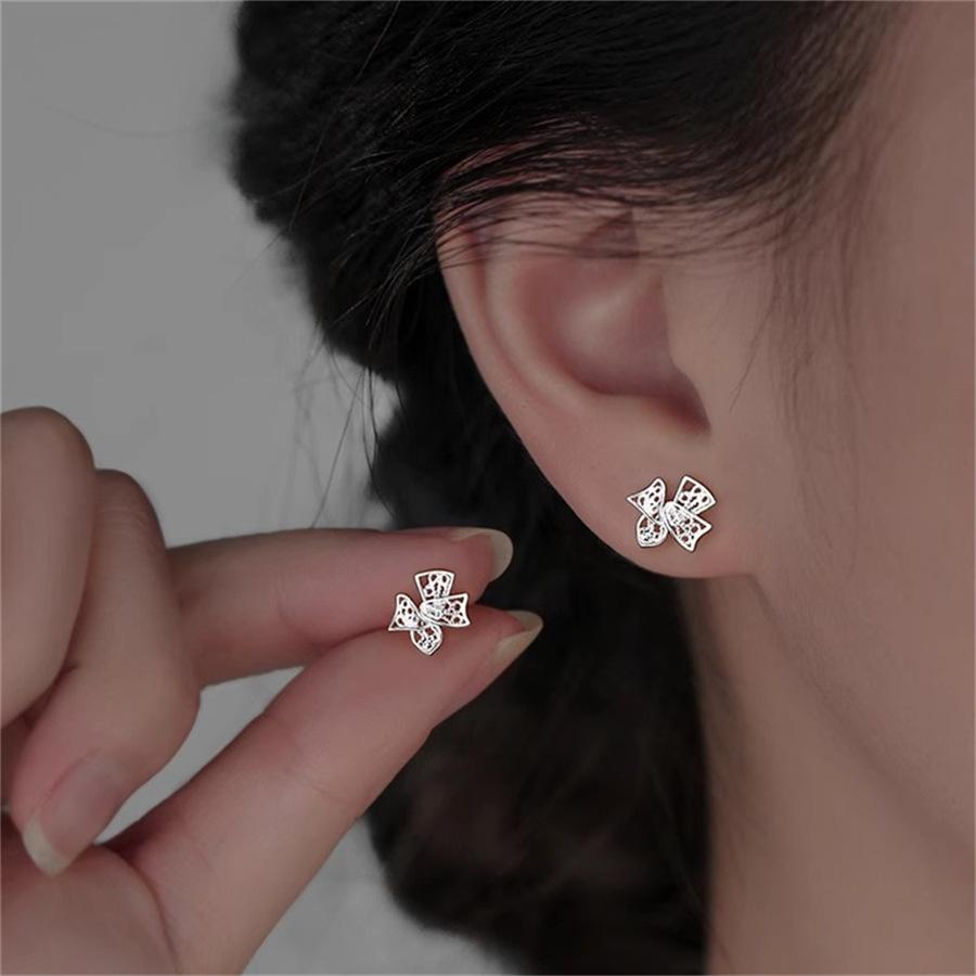 925 sterling silver hollow bow stud earrings 2025 new earrings earrings tide