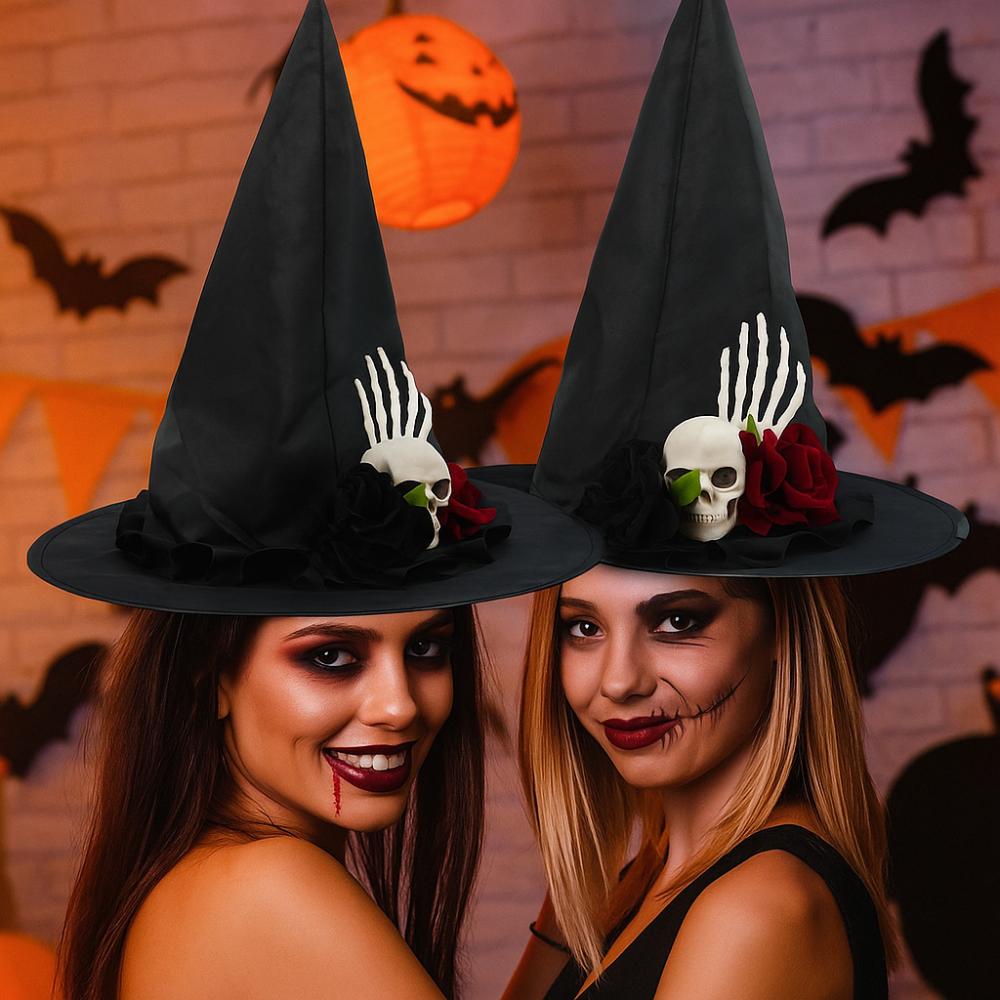 Skeleton Hand Halloween Witch Hats Flower Witch Hat Casual Style Skull Wizard Cap  Night club