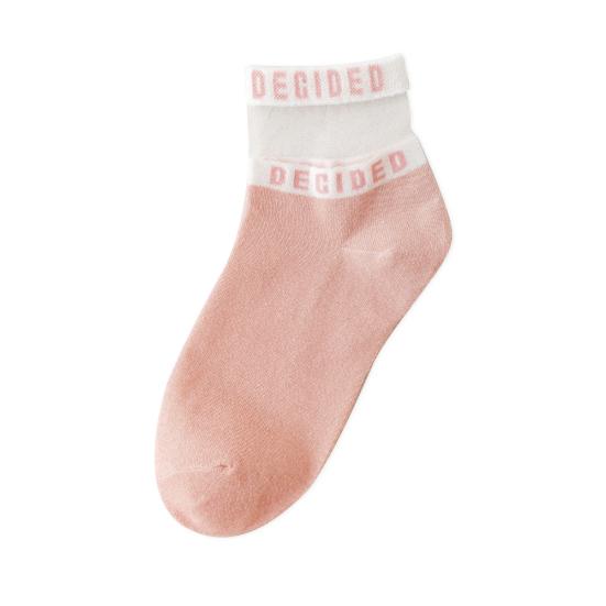 2 Pairs Women Cotton Breathable Mesh Sweat Absorbent Letter Summer Ankle Socks
