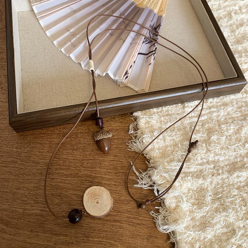 Vintage Ethnic Acorn Pendant Necklace - Retro Chinese Long Sweater Chain