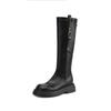 Korean version of the new round-headed high boots, thick-soled large-size women's boots, non-slip medium-heeled leather boots, square and autumn and