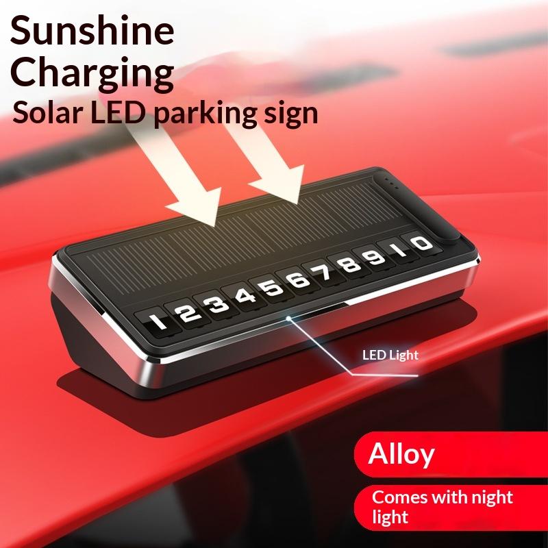 Solární LED osvětlení na telefonním čísle automobilu Dočasná parkovací karta Skryté štítky Parkovací zastávka Parkovací zařízení pro více čísel