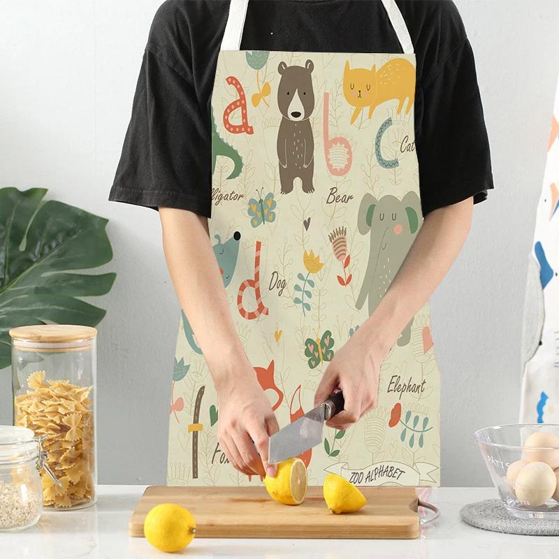 Cartoon Animal Fox Bear Pattern Kitchen Apron Woman Adult Kids Bibs Home Cooking Baking Cleaning Apron Kitchen Accessory