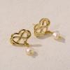 Intertwined Heart & Faux Pearl Stud Earrings for Women, 304 Stainless Steel
