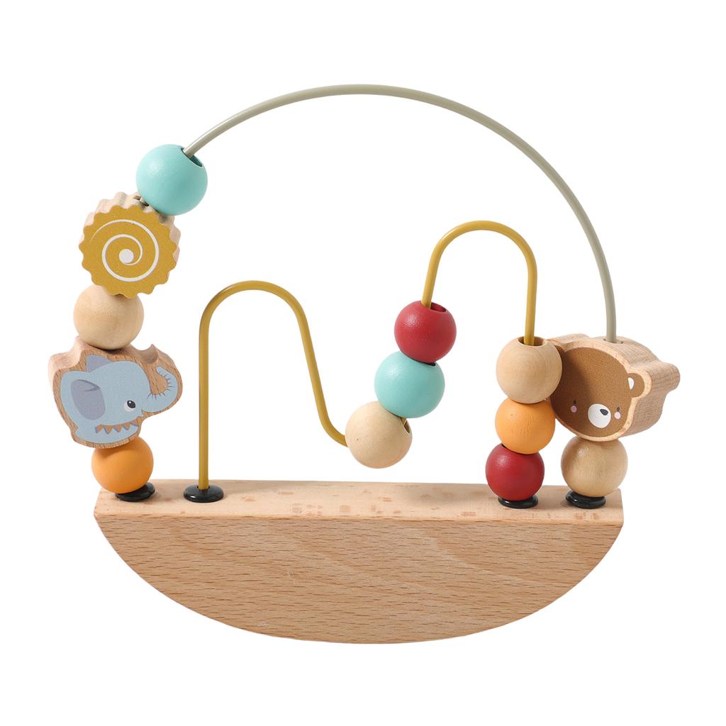 Portable Wooden Bead Maze Toy Wooden Circles Bead Wire Maze Abacus Puzzle Toys for Learning Counting with Wire Frame
