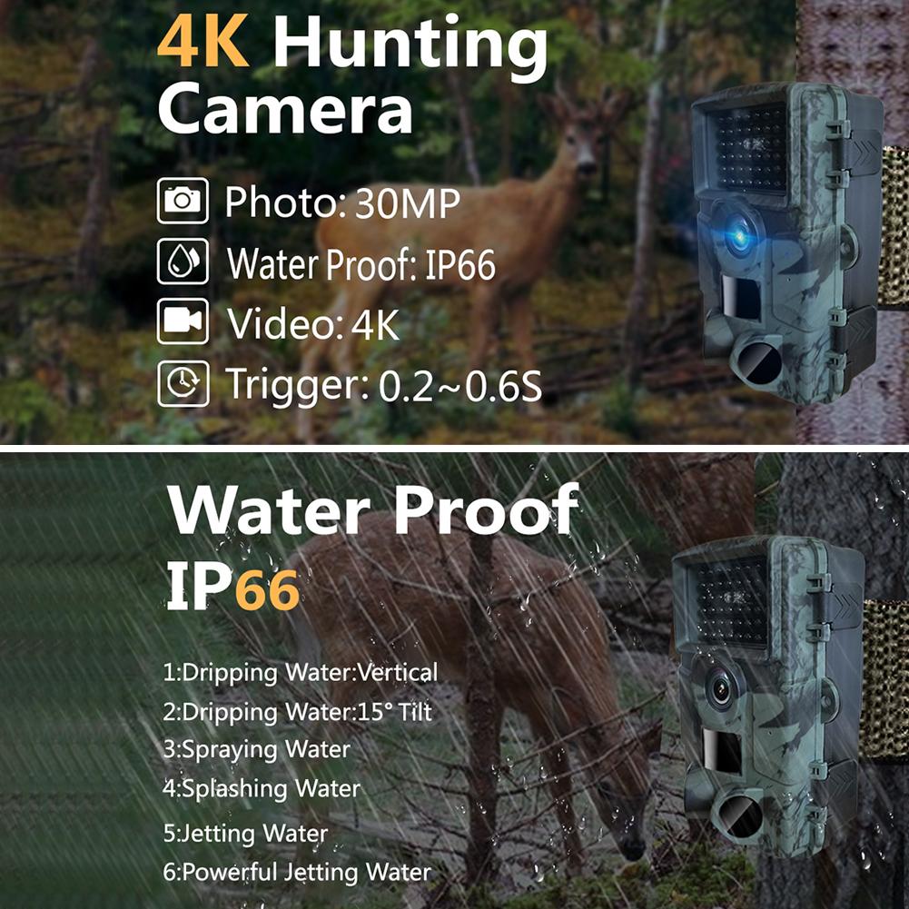 Jagd-Trail-Kamera, wasserdicht, Wildtier-Trail-Überwachungsdetektor-Kamera, Infrarot-Nachtsicht, 4K HD, Jagdausrüstung