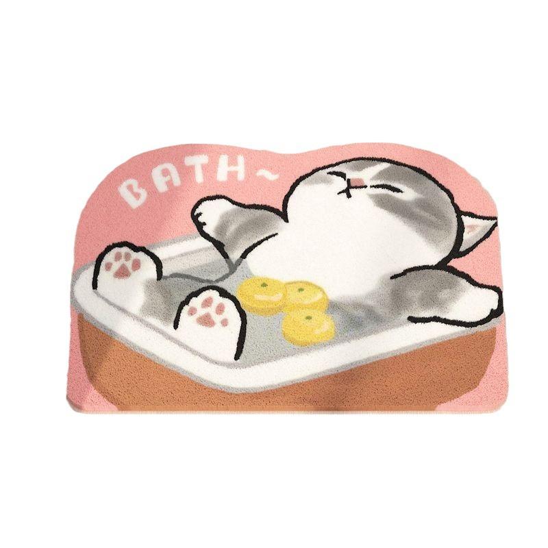Cute Cat Imitation Cashmere Bathroom Mat Non-slip Bathroom Door Carpet Plush Absorbent Cartoon Foot Mat
