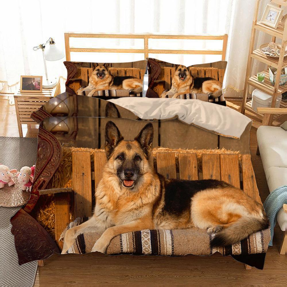 German Shepherd Duvet Cover Set King/Queen Size Purebred Hound Animal Bedin Set Kids Cute Dog Puppy Polyester  Meeting Cover