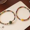 Natural Tourmaline Bracelet Women With Amber Coin Hetian Jade Beads Minimalist Bohemian Style Stackable Jewelry