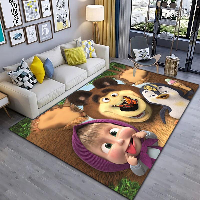 Russian animation Masha and the Bear Fairy Tale Cartoon Carpet Soft Home Living Room Bedroom Door Mat Outdoor Picnic Ground Mat rug T5