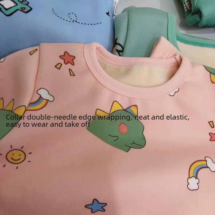 Sada dětského plyšového termoprádla - Chlapecký a dívčí teplý podzimní/zimní dvoudílný oblek