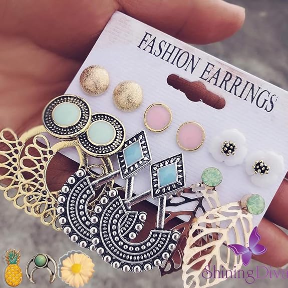 6 Pairs Combo Stylish Drop Earrings for Women (Silver Gold)