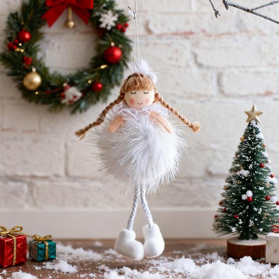 Christmas Angel Doll Pendant with Long Pigtail Design Health Happiness Blessings Decorative Hanging Ornament