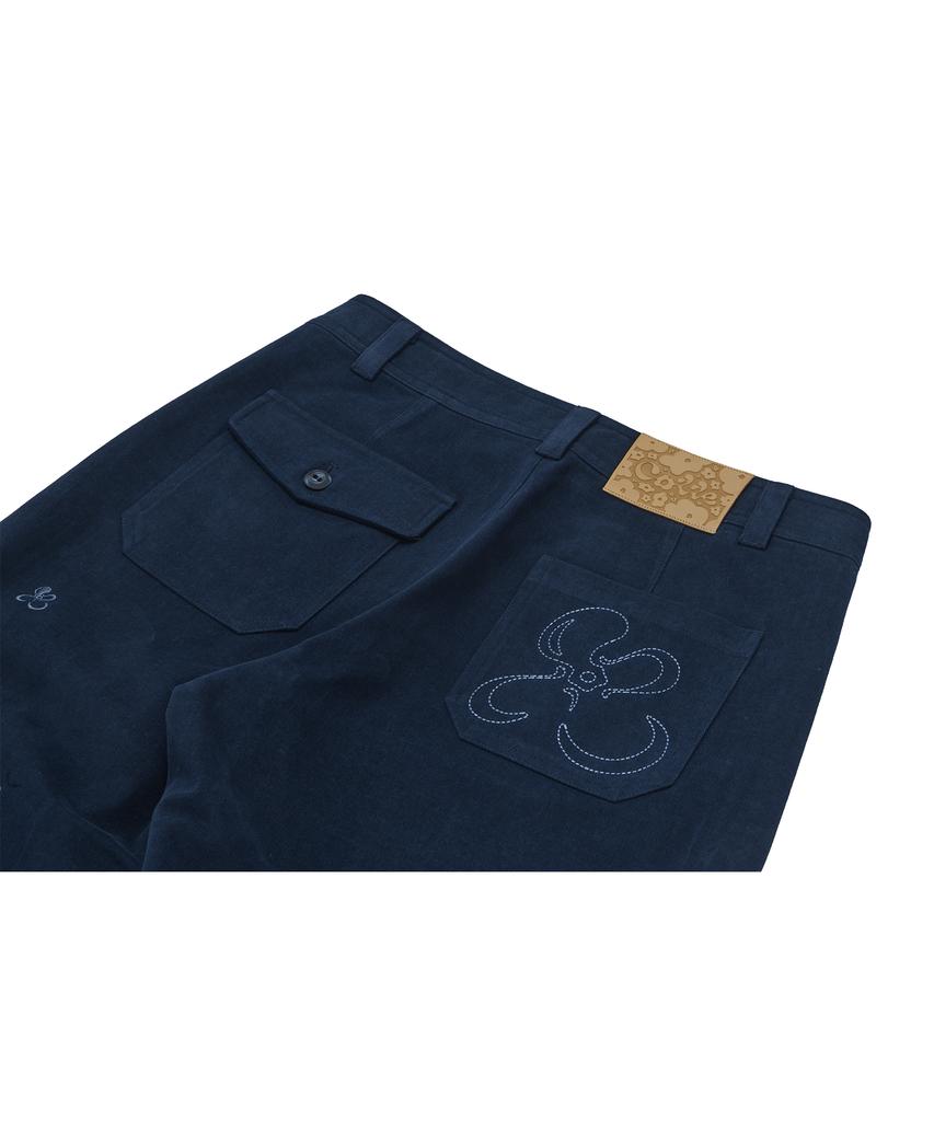 Kkotte Tiny Blossom Barrel Leg Pants (Navy)