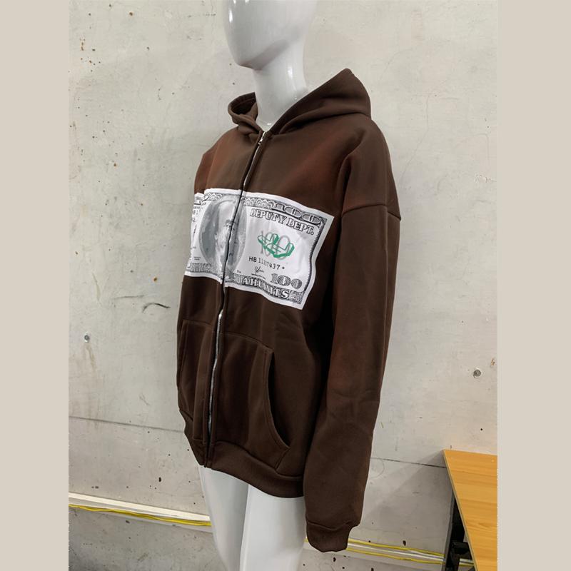 European and American Y2K Retro Printed Street Hip-hop Zipper Hoodie
