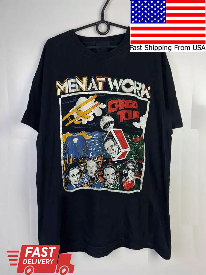 Мужская Женская Хлопковая Футболка Унисекс Men At Work Cargo Band Концертный Тур S-5XL S
