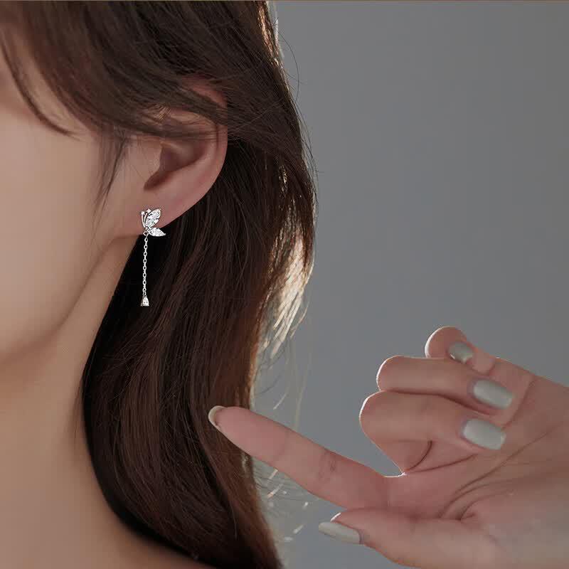 999 Sterling Silver Butterfly Tassel Earrings