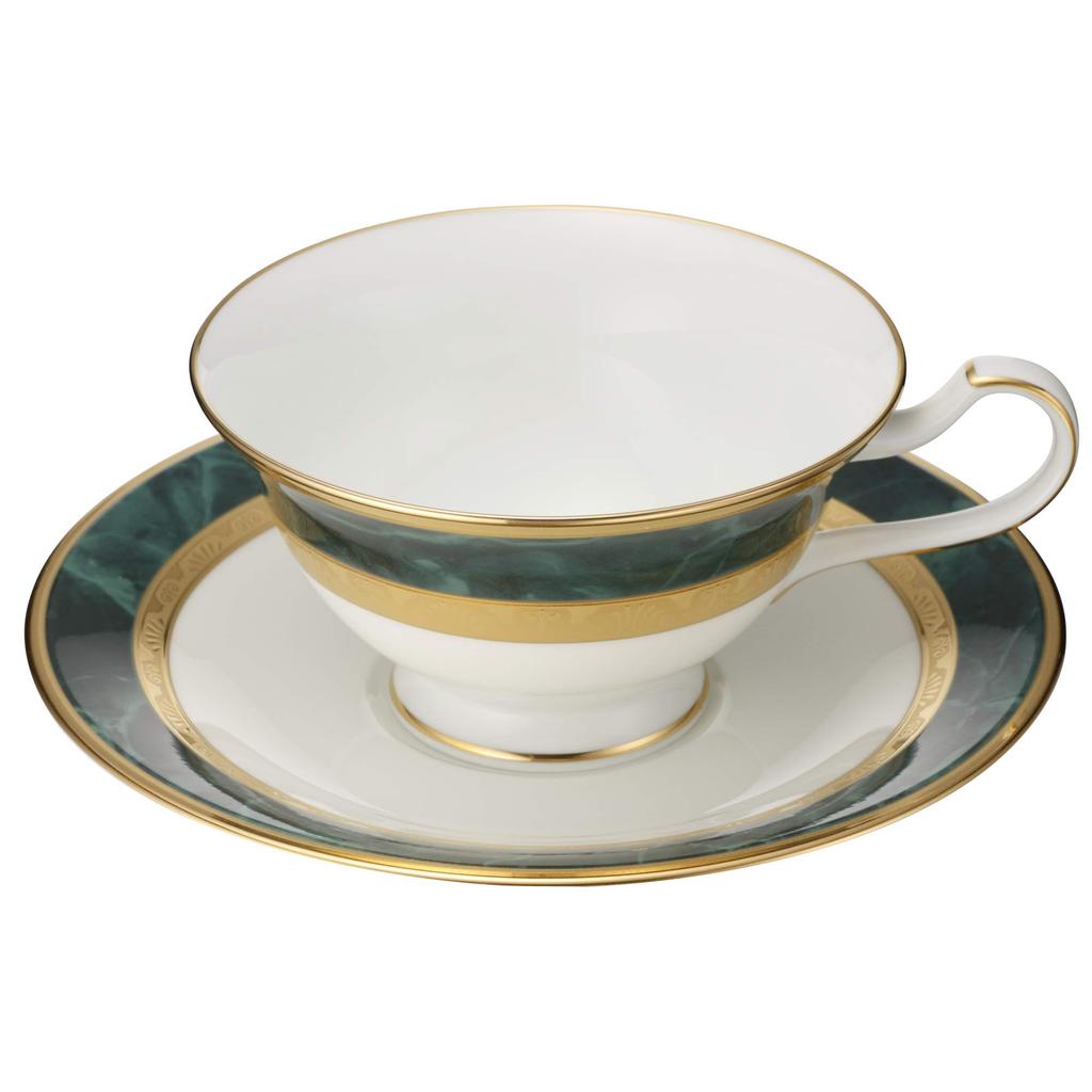 Noritake Cup Saucer 220cc Fitzgerald 2 Customers Green Bone China & (Pair Set) (Coffee Tea) Y6988/4712