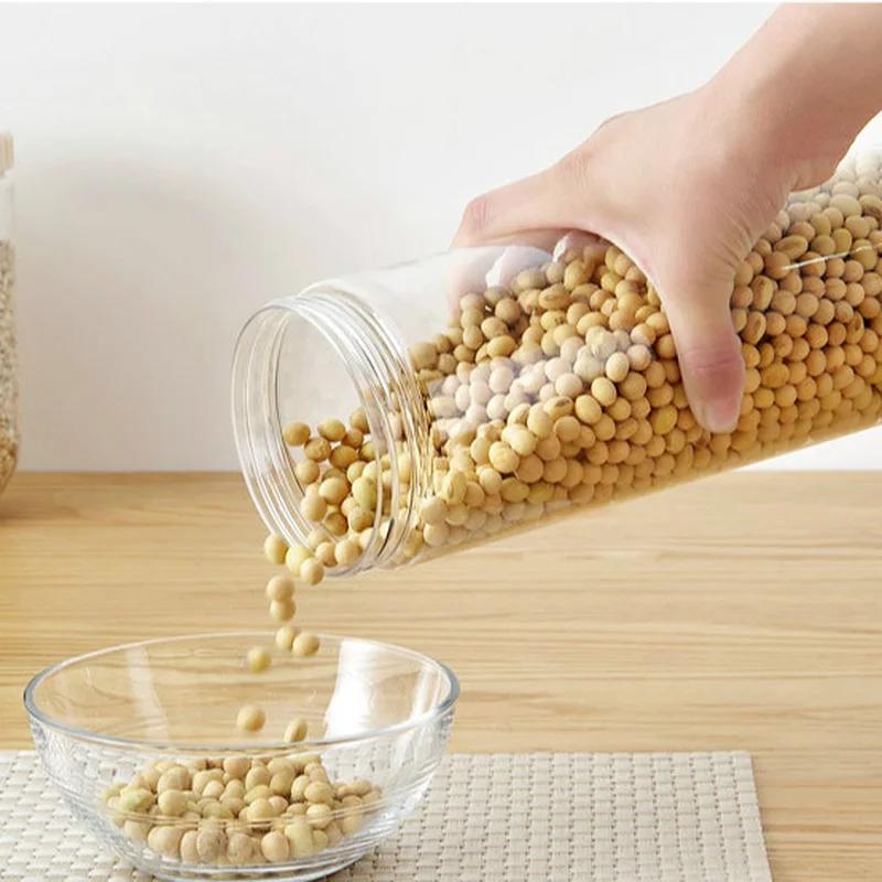 Kitchen Storage Box Jar Cup Sealing Food Preservation Plastic Bottles Fresh Transparent Grain Bean Rice Sealed Storage Container