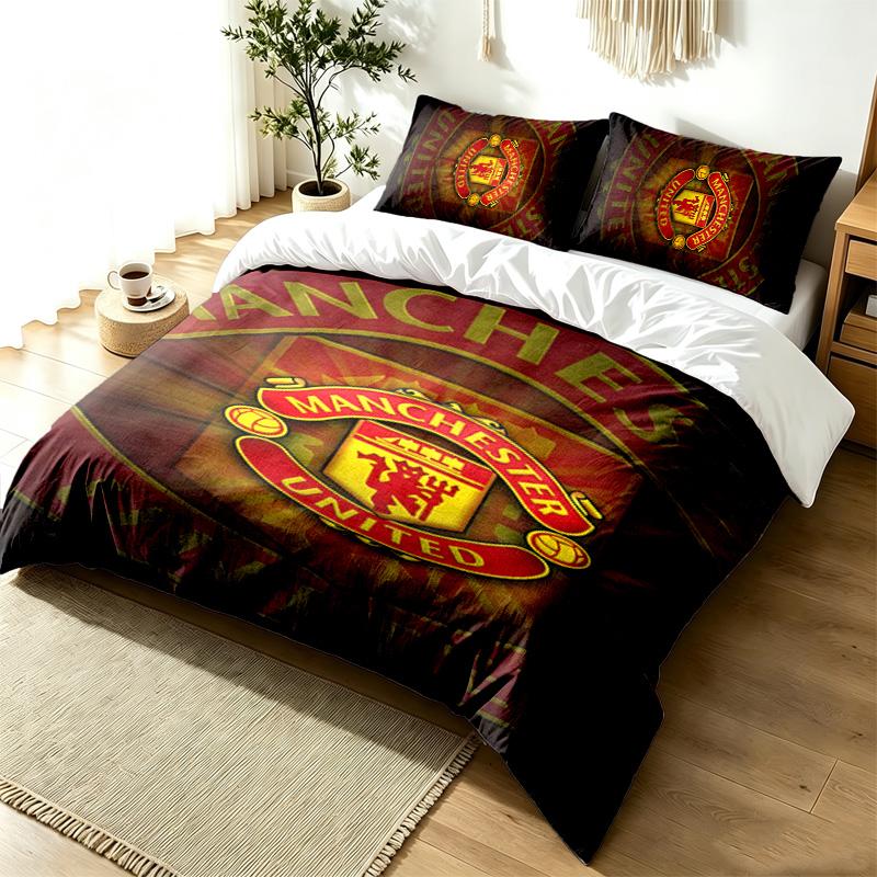 FC Manchester 3pc Duvet Cover Set Simple Modern Bedding Set Wrinkle Resistant Soft Fabric All Season Use a perfect gift