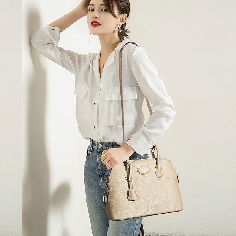 New Leather Fashionable Versatile Shoulder Bag, Original First-layer Cowhide Large-capacity High-end Portable Shell Bag for Women
