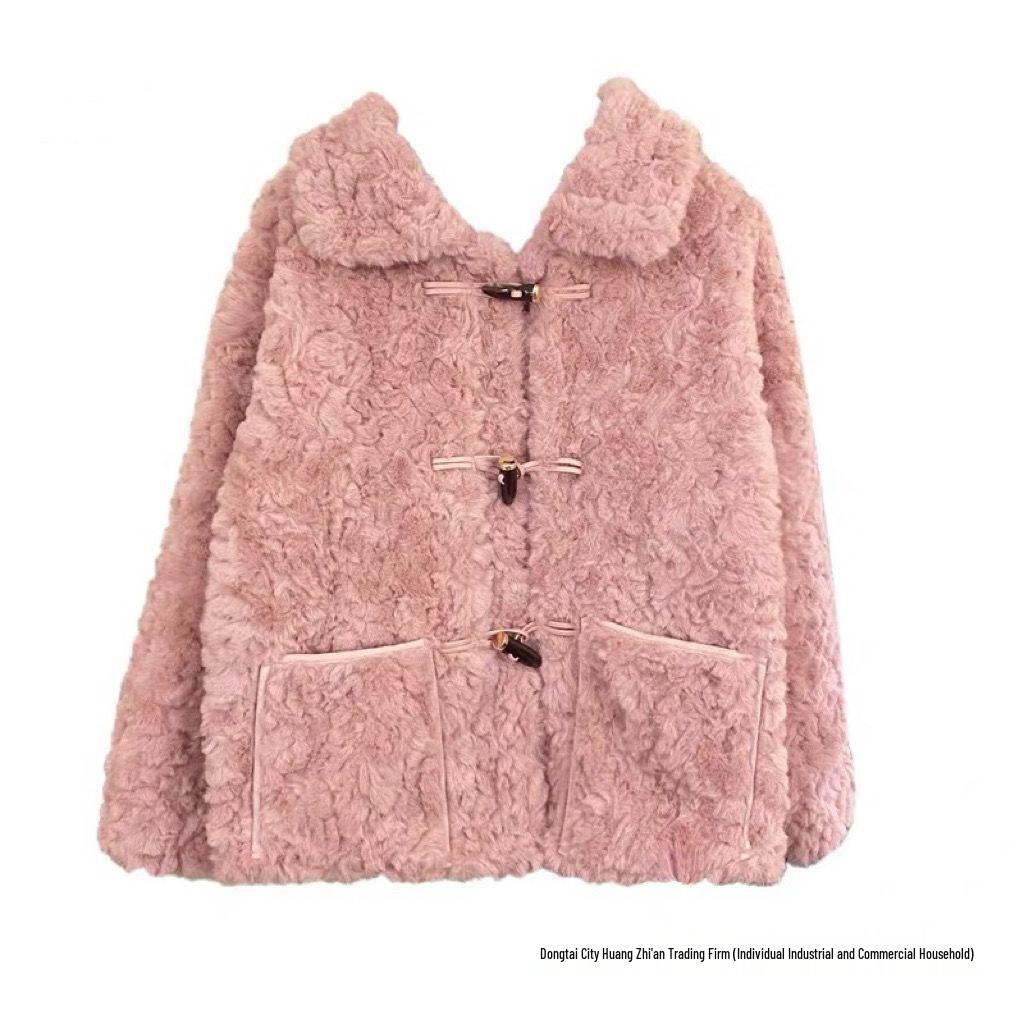 Fleece-Lined Lamb Wool Coat for Women - 2025 Autumn/Winter Short Style