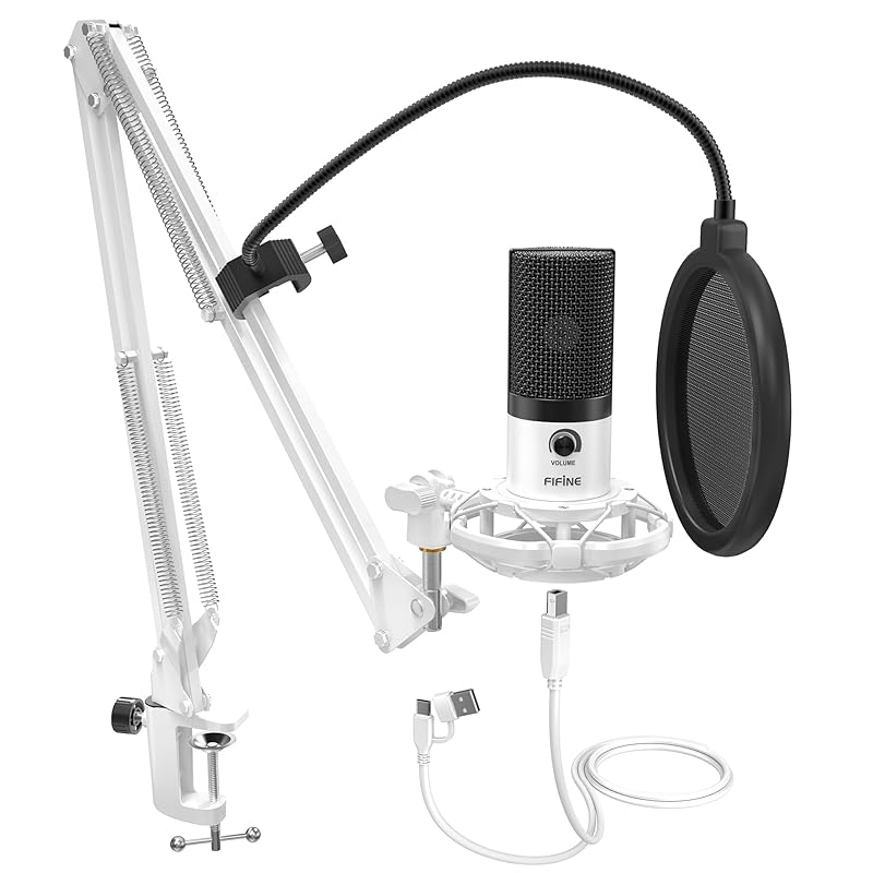 

FIFINE USB microphone condenser microphone gaming microphone unidirectional with microphone arm With pop guard Microphone for distribution Microphone