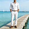 Men's Linen Long Sleeve Button Down Shirt and Pants Set Loose Fit Suit