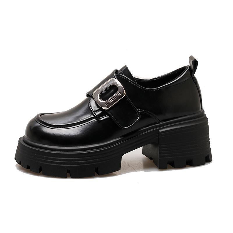 

Loafers new French spring 2025 thick-soled round head Velcro design one-pedal single shoes small leather shoes women 35