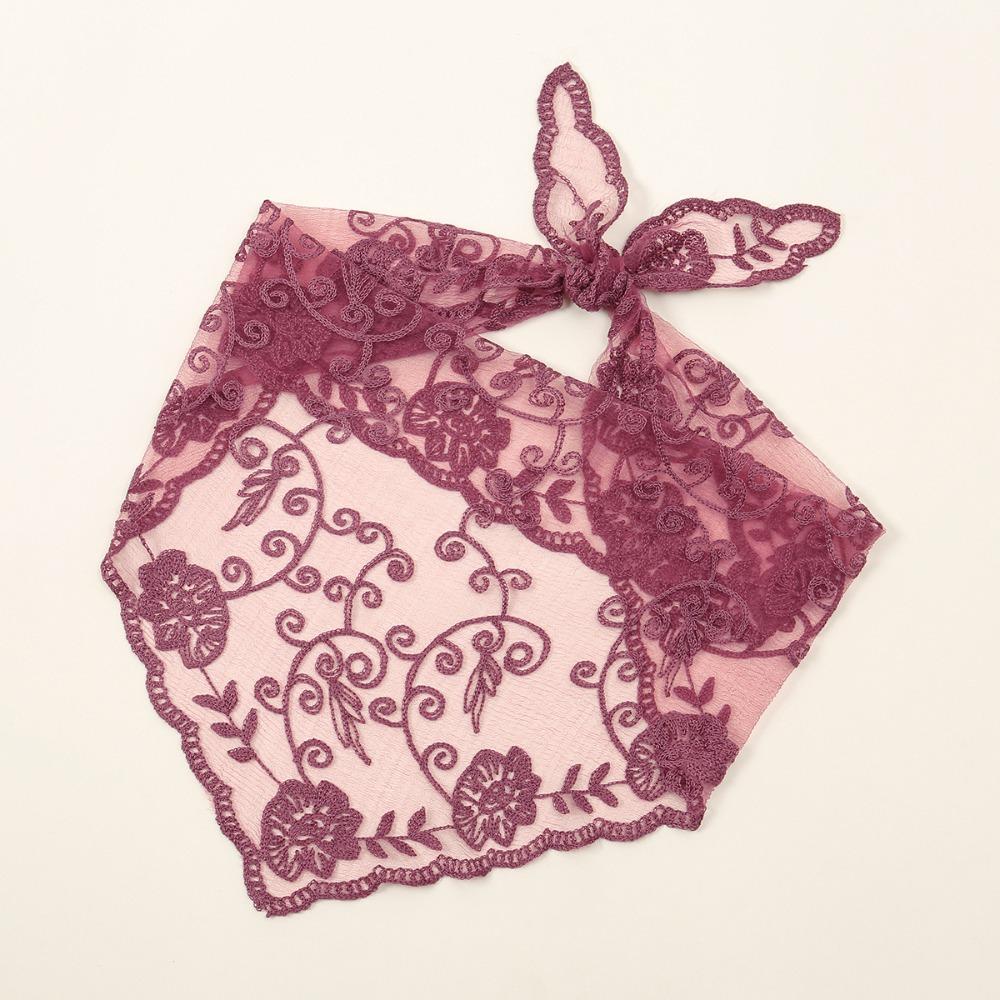 Elegant Lace Scarf Hollow Out Embroidery Foulard Bandana Solid Color Triangular Scarf Thin Vintage HandkerChiefs for Hair Woman