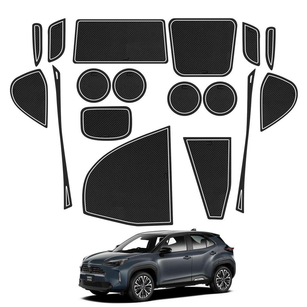 LANGBEAN Toyota Yaris Cross Exclusive Interior Rubber Mat, Non-Slip Mat, Door Pocket Mat, Scratch-Resistant,