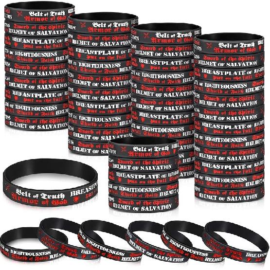 Kathfly 60 Pcs Armor of God Silicone Wristband Bracelets Ephesians 6: 10-18 Rubber Bible Verse Motivational Wrist Bands Inspirational Christian 60