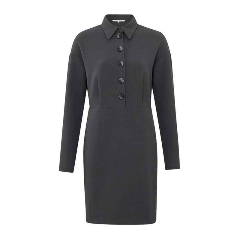 

Official Website New German Single Spring and Autumn Classic Button Decoration Commuter Shirt Collar Women Long sleeve Thick Dress Dark gray 42