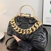 Women's Pleated PU Leather Shoulder Bags  Thick Chain  Messenger Bags  Luxurious Ladies Bags  Night Clutch  Gold  Pink  Green