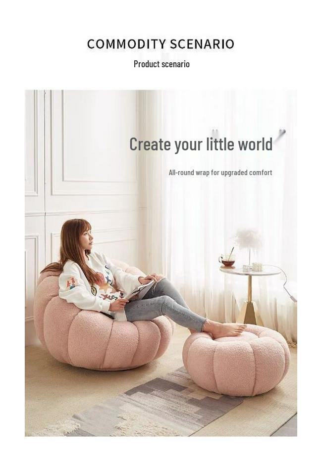 Cozy Pumpkin Single Sofa Chair: Recline & Relax in Lamb Wool Fabric