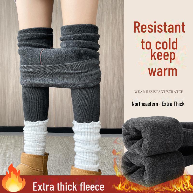 Women's Gray Warm Cotton Velvet-Lined Slim Leggings for Fall/Winter 2025