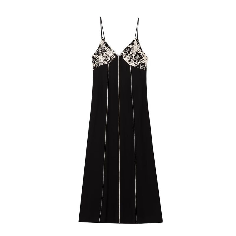 Kaslead New Arrival Women's Clothing Fashion Style Embroider V-neck Strap Midi Skirt Dress 3897112 093