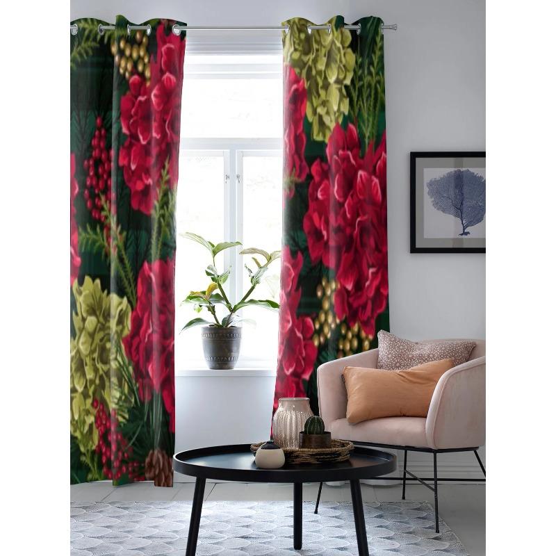 Fir Branches And Red Berries Window Curtain For Kids Room Home Blinds Curtains For Living Room Bedroom Window Drapes