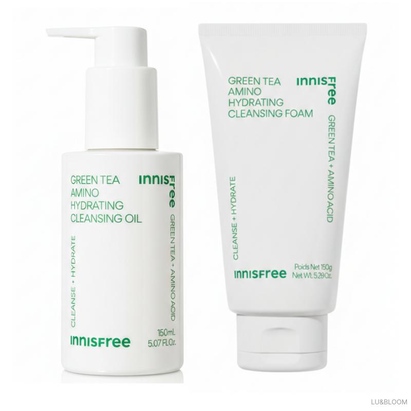 Innisfree Green Tea Amino Hydrating Cleansing Duo: Cleansing Oil 150ml + Cleansing Foam 150g (+Free gift)