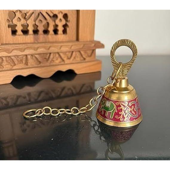 Pure Brass Hanging Bell with Chain for Temple Door & Home Décor | 8 Cm Tall, 125g |