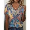 V-neck Bohemian Style 3D Printed T-shirt for Summer Round Neck Short Sleeved Casual Women's T-shirts