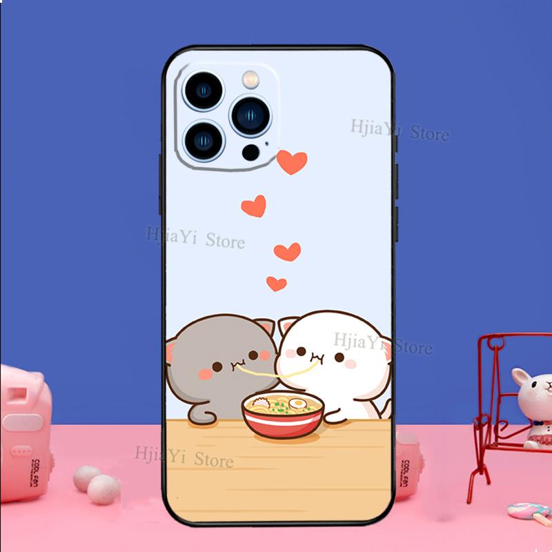 Peach And Goma Cat Case For iPhone 16 15 13 11 14 Pro Max 12 Mini Plus XR X XS Max Silicone Phone Cover