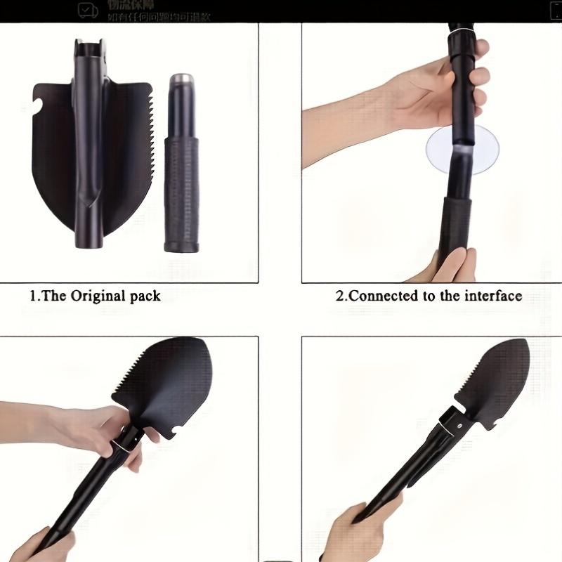 1 Stück 7-in-1-Überlebensschaufel aus Eisen zum Zusammenklappen mit Kompass, multifunktionales Outdoor-Camping- und Wanderwerkzeug, unverzichtbar am Tag der Arbeit, kein Feuerstein/Magnesiumstab